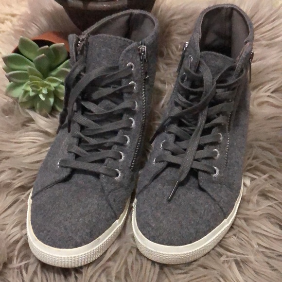 Superga Wool Blend HighTops-Gray-Sz 39.5-Side Zip Details/Lace Up Front - Picture 4 of 16